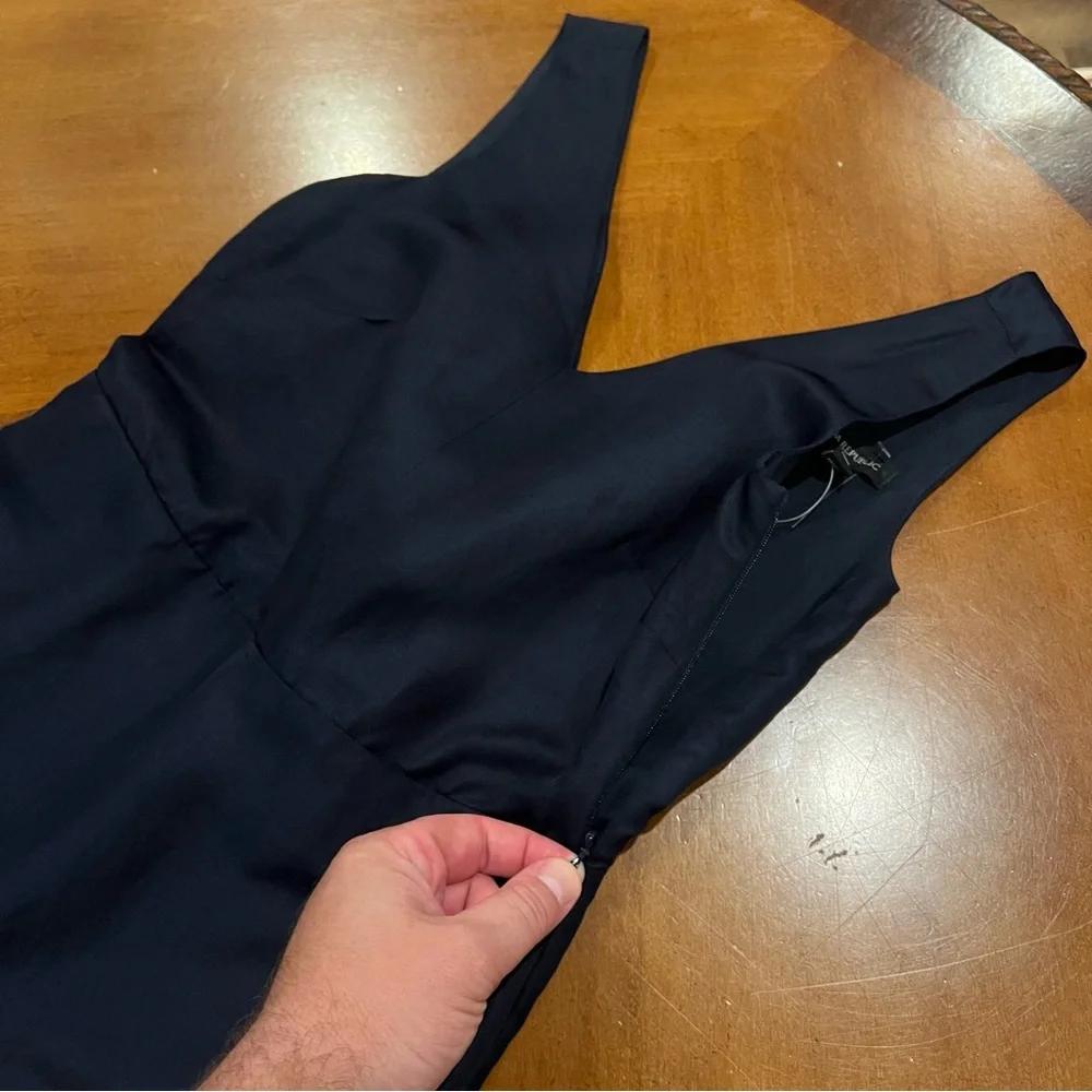 NEW Banana Republic Women’s V-Neck Linen Blend Wide Leg Jumpsuit Navy 00P Petite